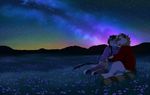  4_toes akitamonster anthro barefoot black_hair detailed_background digitigrade feline female hair male mammal night outside saber-toothed_cat sitting sky smile star starry_sky toes 