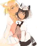  :o animal_ears arm_at_side backlighting black_gloves black_hair black_ribbon black_skirt blonde_hair blue_shirt blush brown_eyes brown_hair common_raccoon_(kemono_friends) cowboy_shot custom_(cus-tom) extra_ears eyebrows_visible_through_hair eyelashes fennec_(kemono_friends) fox_ears from_side fur_collar fur_trim gloves grey_hair hair_between_eyes height_difference japari_symbol jitome kemono_friends looking_at_viewer multicolored multicolored_clothes multicolored_gloves multicolored_hair multiple_girls neck_ribbon no_nose open_mouth pantyhose pink_sweater pleated_skirt puffy_short_sleeves puffy_sleeves raccoon_ears raccoon_tail ribbon shirt short_hair short_sleeve_sweater short_sleeves simple_background skirt smile striped_tail sweater tail white_background white_gloves white_hair white_skirt yellow_gloves yellow_ribbon 