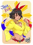  1girl 2017 black_hair breasts cleavage josie_rizal large_breasts midriff navel tekken tekken_7 