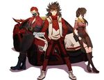  2girls black_hair brown_hair car darkgreyclouds fire_emblem fire_emblem_if ground_vehicle hair_over_one_eye jacket kagerou_(fire_emblem_if) looking_at_viewer motor_vehicle multiple_girls on_vehicle red_hair ryouma_(fire_emblem_if) saizou_(fire_emblem_if) shoes sitting sneakers the_fast_and_the_furious white_background 