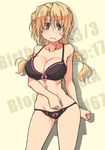  blonde_hair blush bra breasts brown_eyes cleavage highres kaitou_reiko large_breasts light_brown_hair long_hair looking_at_viewer original oteruko_(wanabeee) panties solo sweatdrop underwear 