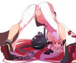  all_fours ankh ass ball_and_chain_restraint blonde_hair breasts chain guilty_gear guilty_gear_xrd hanging_breasts infraton jack-o'_valentine jewelry legs long_hair looking_at_viewer medium_breasts necklace nipples pussy red_eyes red_hair simple_background solo thighs upside-down white_background 