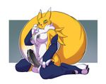  anthro balls blush brasts dickgirl digimon erection humanoid_penis intersex kneeling lavenderpandy looking_at_viewer nipples penis renamon solo 