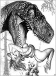  ambiguous_gender breasts butt dinosaur female female/ambiguous human jose_louis_marin mammal nipples nude oral_vore prehensile_tongue sharp_teeth size_difference smaller_female teeth theropod tyrannosaurus_rex vore 