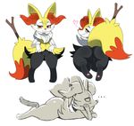  1girl ass braixen eric_lowery fire furry huge_ass legs looking_at_viewer looking_back lying nintendo pokemon pussy red_eyes simple_background smile solo standing stick thick_thighs thighs white_background 