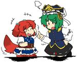  2girls :3 :d =3 ^_^ animal_ears blush chibi closed_eyes crown d: dog_ears dog_paws dog_tail green_hair hair_bobbles hair_ornament japanese_clothes kemonomimi_mode kimono kneeling multiple_girls onozuka_komachi open_mouth paws red_hair scolding shiki_eiki shoes short_hair skirt smile tail thick_eyebrows touhou two_side_up v-shaped_eyebrows yanagita_(daitai_2_ton) 