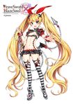 :d ass_visible_through_thighs black_eyes blonde_hair brave_sword_x_blaze_soul chain demon_girl demon_horns demon_wings hair_ribbon high_heels horns long_hair looking_at_viewer miniskirt nardack navel official_art open_mouth red_ribbon ribbon simple_background skirt smile solo striped striped_footwear striped_legwear thighhighs twintails very_long_hair white_background wings 