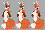  breast_expansion breasts canine claws fluffy fox green_eyes mammal nipples red_fox sheepish tongue voluptuous 