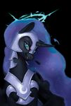  2017 armor black_background eosphorite equine feral friendship_is_magic helmet horn looking_at_viewer mammal my_little_pony nightmare_moon_(mlp) simple_background solo winged_unicorn wings 
