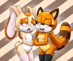  2016 anthro areola bedroom_eyes blush breast_size_difference breasts butt clothing colored cream_the_rabbit cub duo erect_nipples eyelashes female female/female flat_chested fur half-closed_eyes hand_holding hearlesssoul hi_res interspecies kissing lagomorph legwear mammal marine_the_raccoon navel nipples nude rabbit raccoon raised_tail restricted_palette ringed_tail saliva saliva_string seductive simple_background small_breasts sonic_(series) standing stockings sweat thigh_highs tongue tongue_out video_games white_background young 