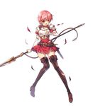  armor belt boots breastplate broken_armor brown_footwear brown_legwear cross-laced_footwear dress elbow_gloves est fingerless_gloves fire_emblem fire_emblem:_monshou_no_nazo fire_emblem_heroes full_body gloves headband highres lace-up_boots leather leather_boots miwabe_sakura official_art open_mouth pink_hair pink_legwear red_eyes short_dress short_hair shoulder_pads solo sword thigh_boots thighhighs torn_clothes transparent_background weapon zettai_ryouiki 