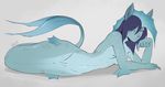  anthro arbuzbudesh blue_eyes breasts female fin fish_tail gills hippocampus looking_at_viewer nipples pussy simple_background solo webbed_hands 