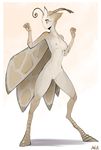  antennae anthro arbuzbudesh arthropod breasts chest_tuft digitigrade female insect moth mouthless nipples simple_background solo tuft wings 