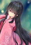  adapted_costume black_hair blush closed_mouth commentary_request e-co hime_cut houraisan_kaguya japanese_clothes kimono long_hair long_sleeves obi red_eyes sash sidelocks smile solo touhou upper_body very_long_hair wide_sleeves 