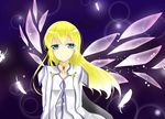  1girl blonde_hair blue_eyes collet_brunel dress feathers long_hair necklace smile tales_of_(series) tales_of_symphonia wings 