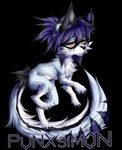  black_background black_nose canine eyebrows eyelashes female feral fur hair mammal paws punxsimon purple_hair red_eyes simple_background solo white_fur 