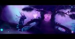  ambiguous_gender black_bars blue_eyes detailed_background digital_media_(artwork) dragon feral fur group keltaan purple_fur sitting tree 