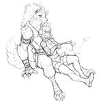  anthro clothed clothing duo female gnoll guoh humanoid larger_male male mammal sitting size_difference smaller_female tiefling 