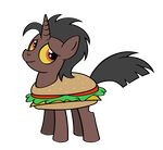  2014 alpha_channel bitterplaguerat black_mane brown_body burger costume equine fan_character feral food horn loki_(bitterplaguerat) looking_back mammal my_little_pony red_eyes simple_background standing transparent_background unicorn yellow_sclera young 