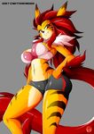  anthro breasts clothed clothing feline female fur hair looking_at_viewer mammal smile solo standing wide_hips witchking00 