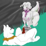  2017 anthro breasts canine dragon duo erection female fur goodra jax_bline mammal nintendo nude nukenugget penis pok&eacute;mon scalie slime smile video_games wolf 
