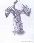  2012 dragon duo feral keltaan melee_weapon membranous_wings rock scales sword traditional_media_(artwork) weapon wings 