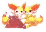  &lt;3 :o anthro black_fur black_nose blush braixen butt canine digital_media_(artwork) duo fangs female fennec fennekin feral fox fur hand_on_face hindpaw inner_ear_fluff kemono looking_at_viewer lying mammal multicolored_fur neck_tuft nintendo on_side open_mouth orange_fur paws pink_eyes pok&eacute;mon red_fur simple_background stick tears tuft video_games wahitouppe white_background white_fur yellow_fur 