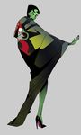  1girl aku black_hair genderswap green_skin high_heels mole samurai_jack solo 