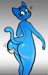  2019 5_fingers anthro big_butt blue_fur butt butt_grab cartoon_network digital_media_(artwork) disembodied_hand domestic_cat duo felid feline felis female fur hand_on_butt hi_res kaboozey looking_back mammal mature_female nicole_watterson nude pose rear_view simple_background standing surprise the_amazing_world_of_gumball thick_thighs whiskers 
