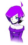  1girl bare_shoulders off-shoulder_sweater polyle purple_hair purple_sweater solo sweater zone-tan 