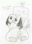  animate_inanimate anthro anus big_butt bone breasts butt canine dog duo english_text female looking_at_viewer looking_back machine mammal monita_(nintendoland) monochrome nintendo nintendo_switch nintendoland nude open_mouth pussy short_stack simple_background smile switch_dog text video_games white_background 