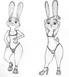  anthro armpits clothed clothing disney drawning female judy_hopps lagomorph looking_at_viewer mammal navel partially_clothed rabbit simple_background smile swimsuit zootopia 