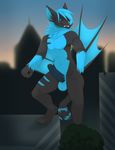  2016 3_toes 5_fingers anthro azureus_(inintendork) balls barefoot bat bat_wings biped black_fur black_tail blue_balls blue_eyes blue_fur blue_hair blue_nose blue_penis blue_sclera blue_tail blue_wings building city detailed_background digital_media_(artwork) digitigrade erection eyebrows front_view fur hair hi_res humanoid_hands humanoid_penis inner_ear_fluff looking_away macro male mammal membranous_wings multicolored_fur multicolored_tail neck_tuft nude outside penis pose post-mortem short_hair sky smile smirk solo step_pose teeth toes tuft two_tone_fur two_tone_tail uncut wings 