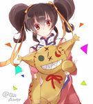  1girl anise_tatlin bare_shoulders black_hair brown_eyes dress hair_ornament long_hair ribbon tales_of_(series) tales_of_the_abyss tokunaga twintails 