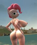  2017 3d_(artwork) anthro anthrofied big_breasts big_butt blue_eyes breasts butt digital_media_(artwork) equine female friendship_is_magic fur hand_on_butt horse jamespawson looking_at_viewer low_res mammal mane my_little_pony nipples nude outside pink_fur pinkie_pie_(mlp) pinup pony pose smile solo source_filmmaker standing 