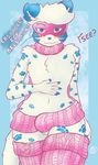  bulge clothing crema_sugarpaws feline girly jaguar legwear male mammal solo sweater text thigh_highs 