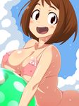  :d ass ball beachball bikini blush boku_no_hero_academia breasts brown_hair cleavage cloud covered_nipples day happy large_breasts looking_at_viewer navel open_mouth pink_bikini sky smile solo string_bikini swimsuit tamezou underboob uraraka_ochako wet 