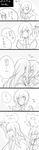  blush breasts comic dress estellise_sidos_heurassein eyes_closed kiss long_hair monochrome open_mouth short_hair tales_of_(series) tales_of_vesperia vest yuri_lowell 