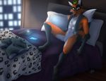  2017 anthro bed bedroom canine chest_tuft digital_media_(artwork) fox foxcoon hybrid male mammal pinup pose pubes solo tuft wolfpsalm 