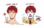  1girl chibi chibi_inset commentary giggling makeup mcdonald's ozumii ronald_mcdonald wendy's wendy_(wendy's) white_skin 