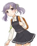  artist_name backpack bag belt buttons crime_prevention_buzzer dress eyebrows_visible_through_hair hair_ribbon kantai_collection long_hair long_sleeves nuno_(pppompon) ooshio_(kantai_collection) pinafore_dress pleated_dress remodel_(kantai_collection) ribbon school_uniform solo twintails 