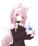  animal_ears bare_shoulders bow buran_(kure) fox_ears fox_girl highres hitodama long_hair looking_at_viewer original silver_eyes simple_background solo standing turtleneck white_background white_hair 