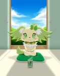  :3 arthropod beverage blush butterfly canine chest_tuft cloud cup cushion dog female feral fur garland green_eyes green_fur hairclip insect inside jewelpet looking_at_viewer mammal papillon peridot_(jewelpet) sanrio sitting sky solo tan_fur tea tree tuft white_fur winick-lim wood 