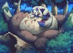  2017 anthro brown_fur canine duo eyes_closed falvie fur ghibli grass leaves male mammal multicolored_fur my_neighbor_totoro sleeping totoro tree white_fur wolf 