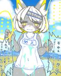  artist_request borrowed_character cat embarrased furry school_swimsuit short_hair white_hair yellow_eyes 