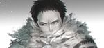  charlotte_katakuri covered_mouth face greyscale looking_to_the_side male_focus monochrome one_piece sasamiman scar scarf scarf_over_mouth serious solo stitches 