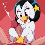  2017 anthro avian balls beak bird black_hair bottomless breasts clothed clothing cum cum_on_breasts cum_on_face cumshot disney donald_duck_comics ejaculation faceless_male female hair half-closed_eyes lonbluewolf male male/female open_mouth orgasm penis princess_reginella sex thigh_sex tongue young 