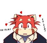 anthro blush futaba_kotobuki kemono male mammal overweight reaction_image red_panda simple_background slightly_chubby solo takaki_takashi trouble_(series) 