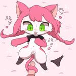  artist_request cat flat_chested furry green_eyes long_hair penis pink_hair pussy tailjob uncensored 