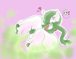  blush breasts fart fart_cloud fart_fetish female gardevoir humanoid kirbythebluestblue nintendo pok&eacute;mon simple_background solo video_games 